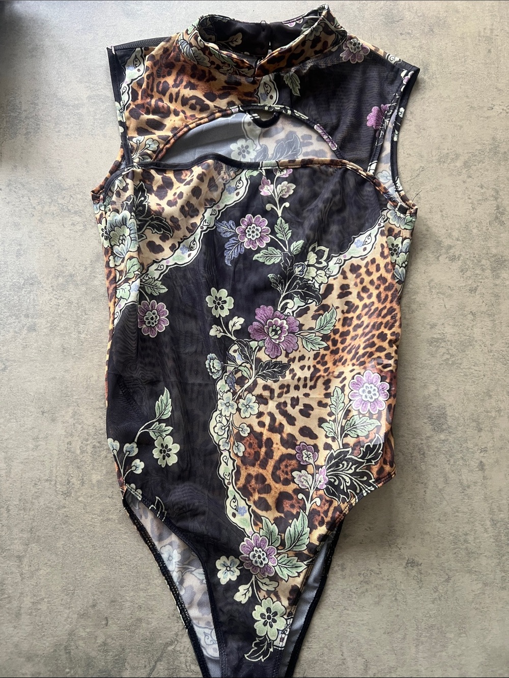 SHEIN Black Floral & Leopard Print woman  One-Piece
